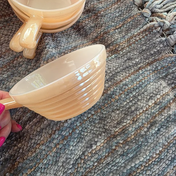 Fire King Peach Lustre Handled Bowls Set Of 4 - Picture 4 of 7